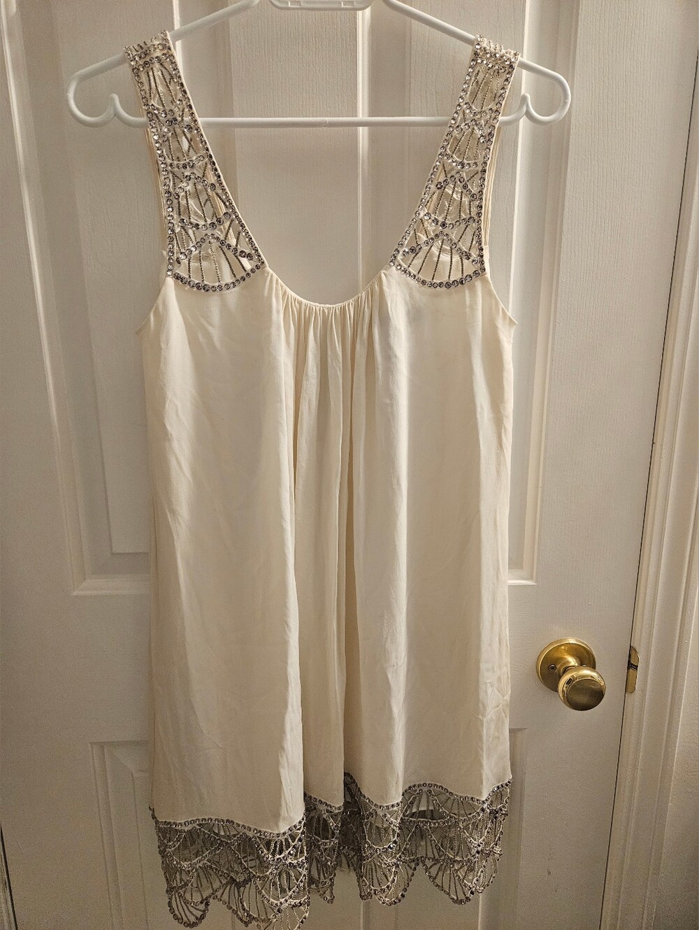 BCBGMAXAZRIA Ivory / Cream Crystal Beaded Embellished Mini Dress XS
